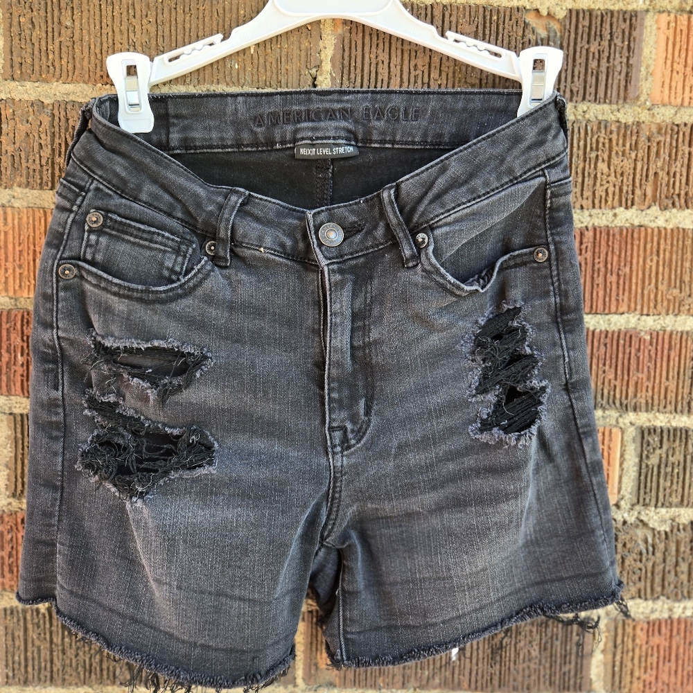 American Eagle Outfitters Black Distressed Women Shorts